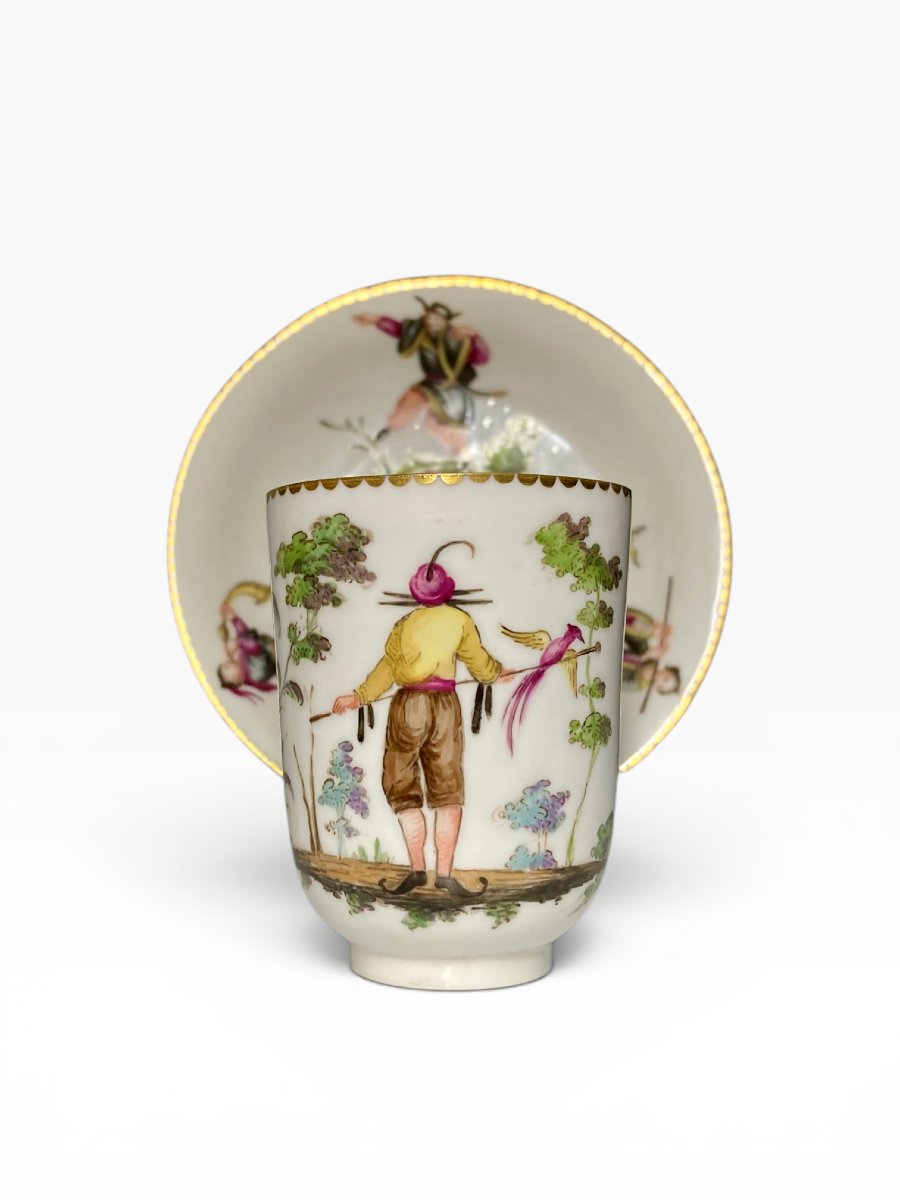 Ginori Doccia - 1810/20 - “eggshell” Cup And Saucer With Oriental Motifs