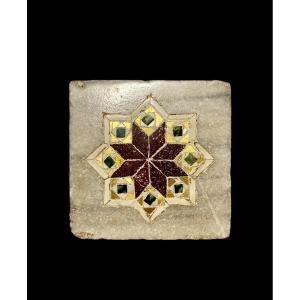 13th Century - Central Italy - Marbles, Porphyries And Gilded Glass Paste Cosmatesque Tile
