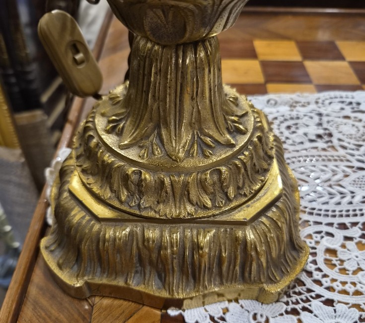 Paire de grandes lampes  en marbre et bronze -photo-3