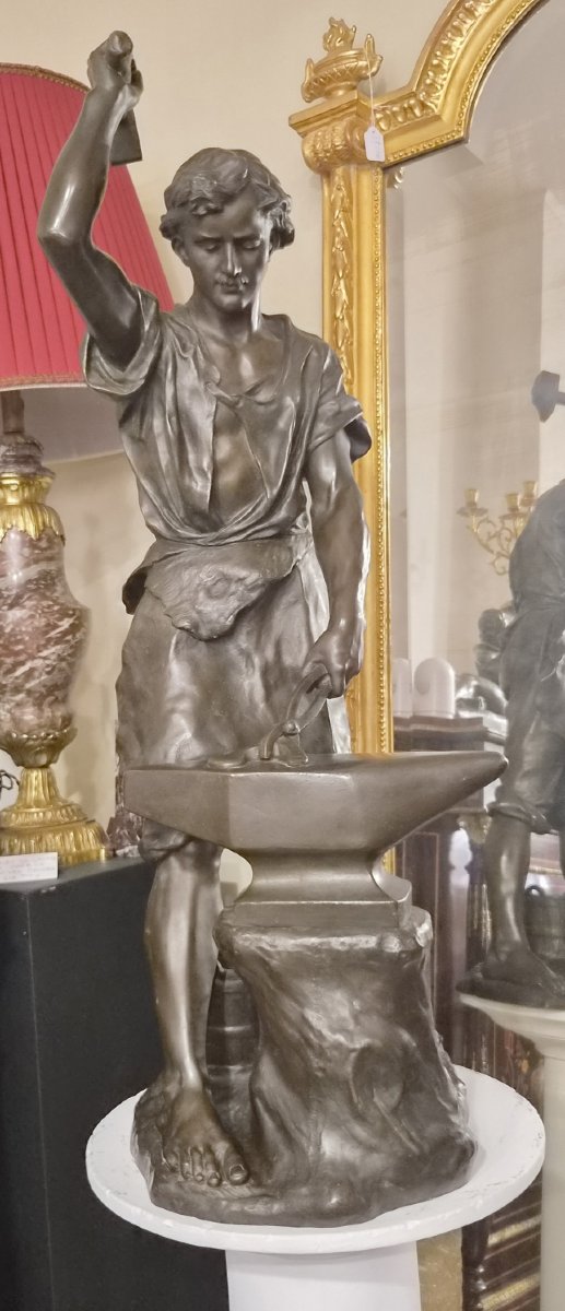 Grand Bronze " LE FORGERON" signé EDOUARD DROUOT (1859-1945)-photo-2