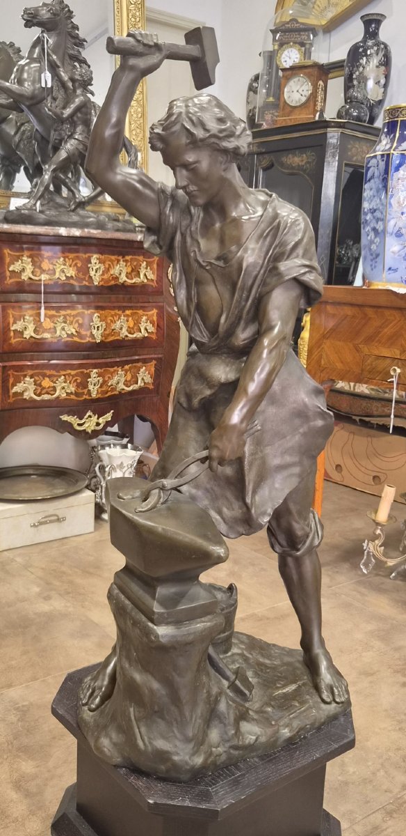 Grand Bronze " LE FORGERON" signé EDOUARD DROUOT (1859-1945)-photo-4