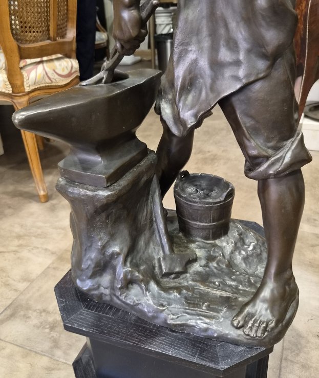 Grand Bronze " LE FORGERON" signé EDOUARD DROUOT (1859-1945)-photo-1