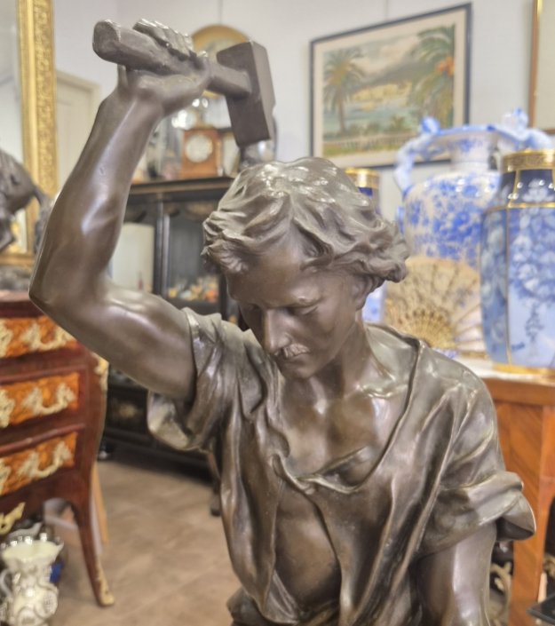Grand Bronze " LE FORGERON" signé EDOUARD DROUOT (1859-1945)-photo-2