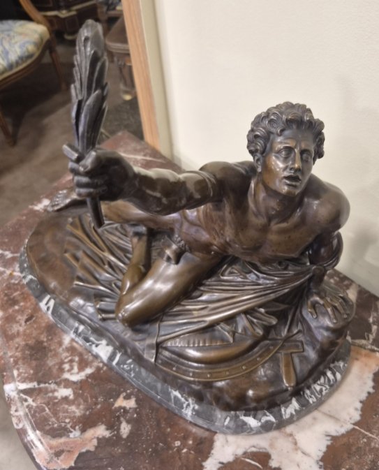 Large Bronze Sculpture, *the Soldier Of Marathon*, After Jean-pierre Cortot (1787–1843) -photo-3