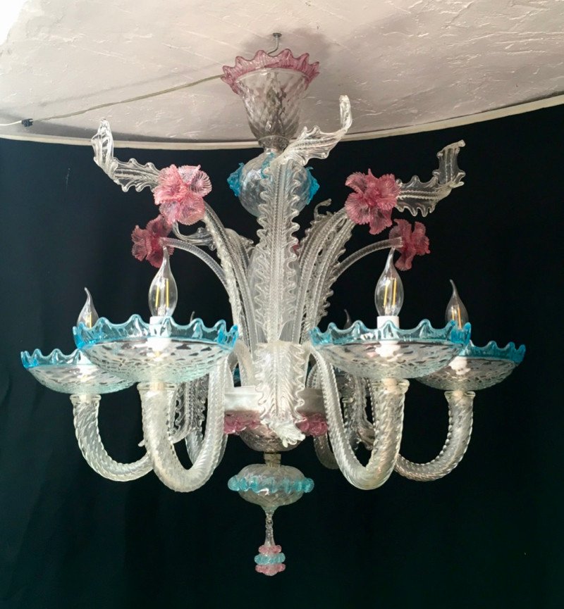 Chandelier And Two Sconces In Murano Glass