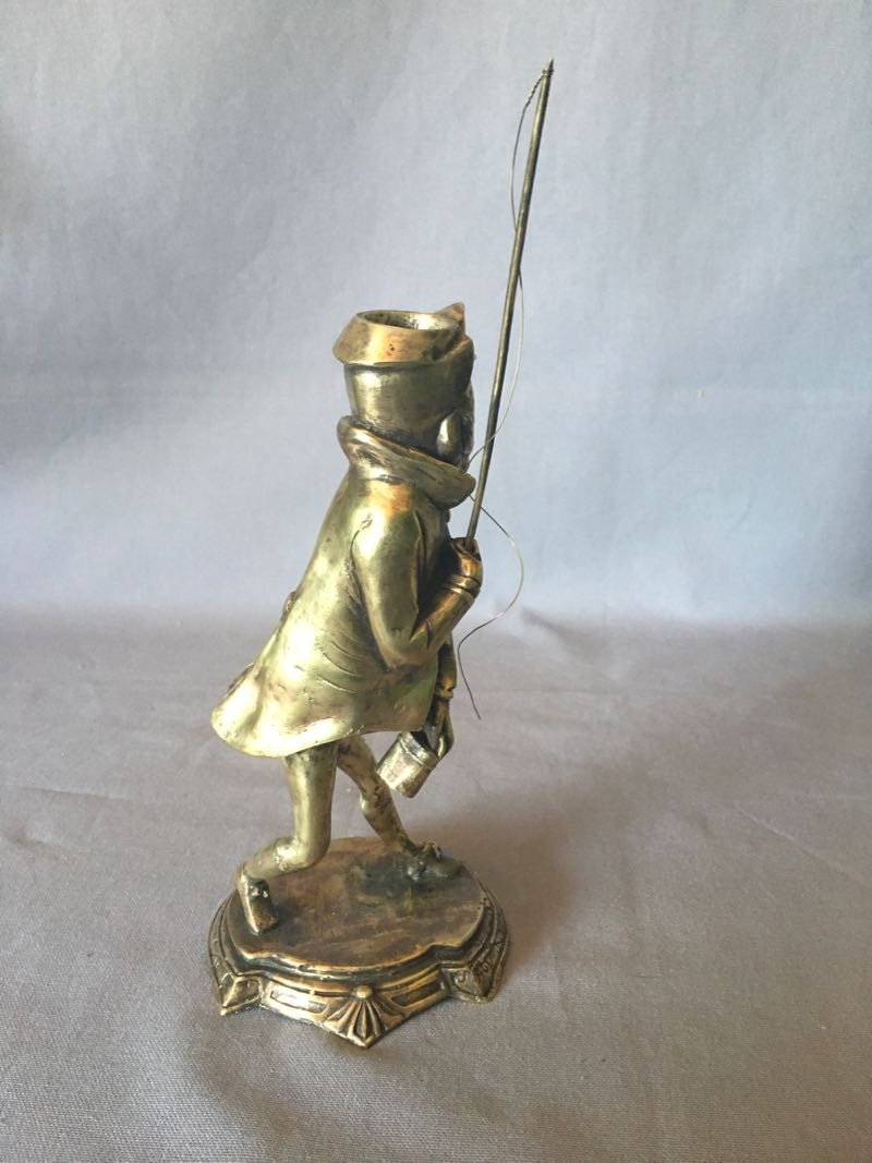 Humorous Bronze Candlesticks Hunting And Fishing-photo-2