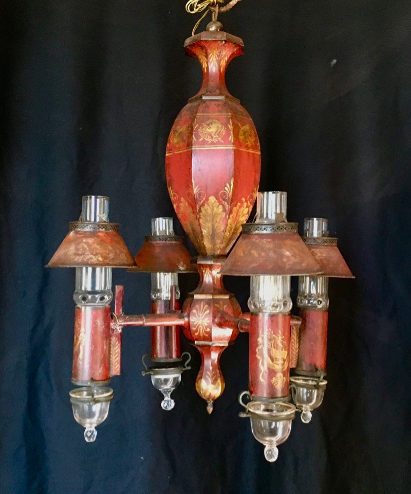 Lustre à Quinquets en Tôle Peinte