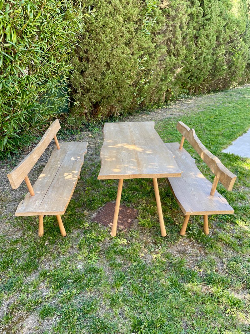 Brutalist Set Buffet, Table And Benches In Elm Years 60/70-photo-2