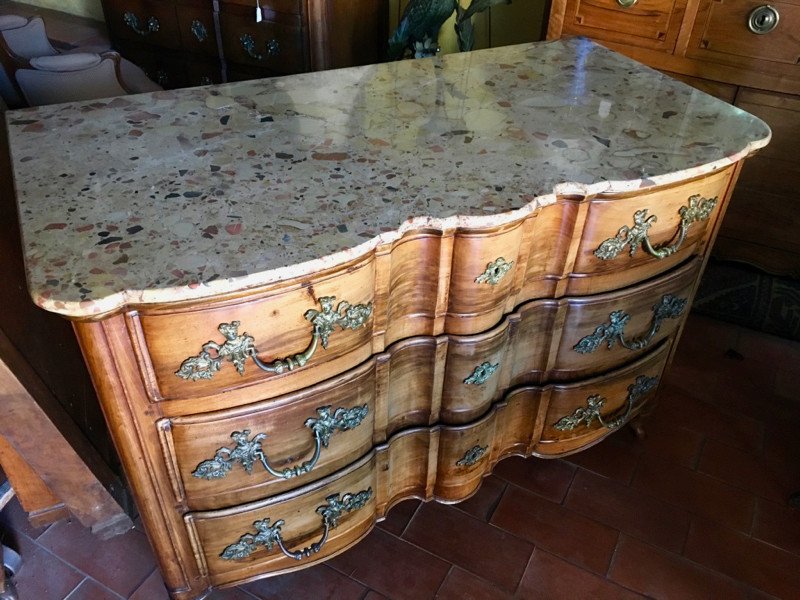 Crossbow Commode In 18th Century Walnut With Breccia Marble Top-photo-4