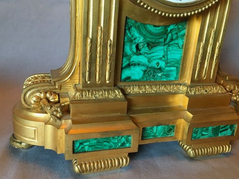 Pendulum In Malachite And Gilt Bronze Signed Raingo Frères In Paris-photo-2