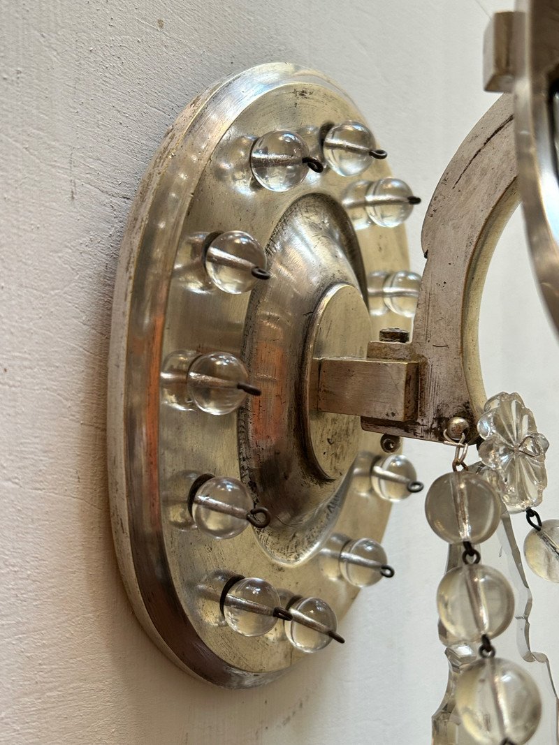 Ensemble De Trois Appliques Art Déco En Metal Argenté-photo-1
