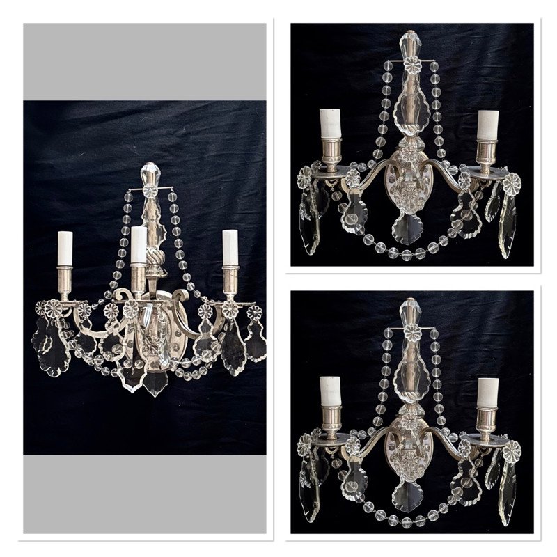 Ensemble De Trois Appliques Art Déco En Metal Argenté