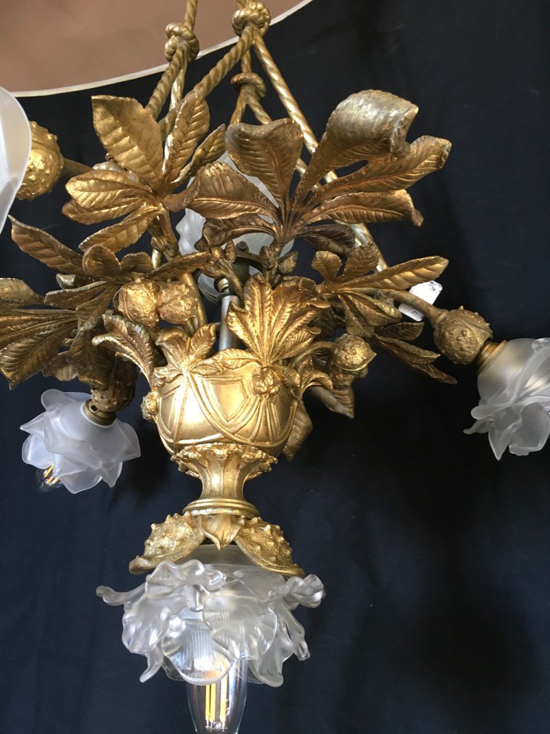 Art Nouveau Chandelier "aux Marronniers" Signed Soleau Paris-photo-2