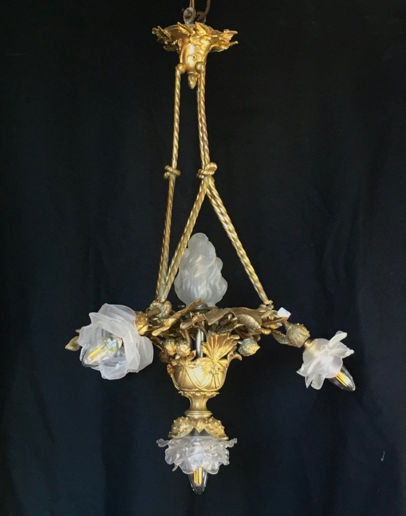 Lustre Art Nouveau "aux Marronniers" Signé Soleau Paris