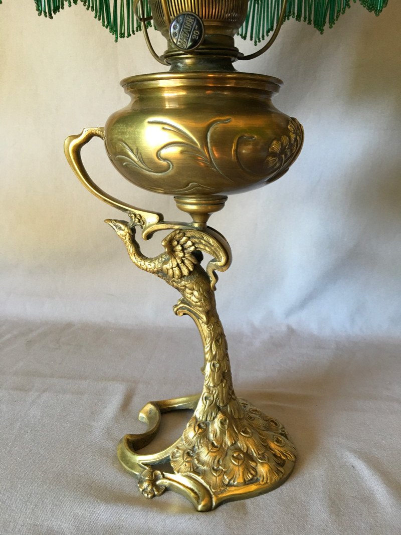 Art Nouveau Oil Lamp “peacock”-photo-1