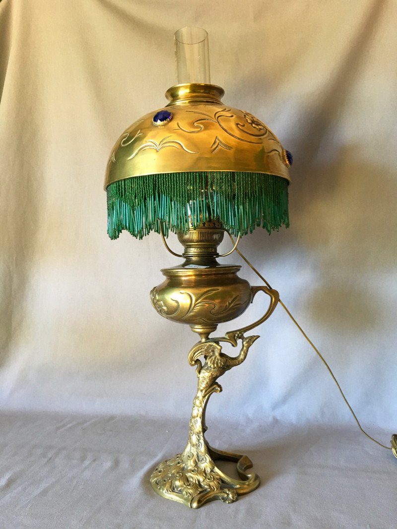 Art Nouveau Oil Lamp “peacock”