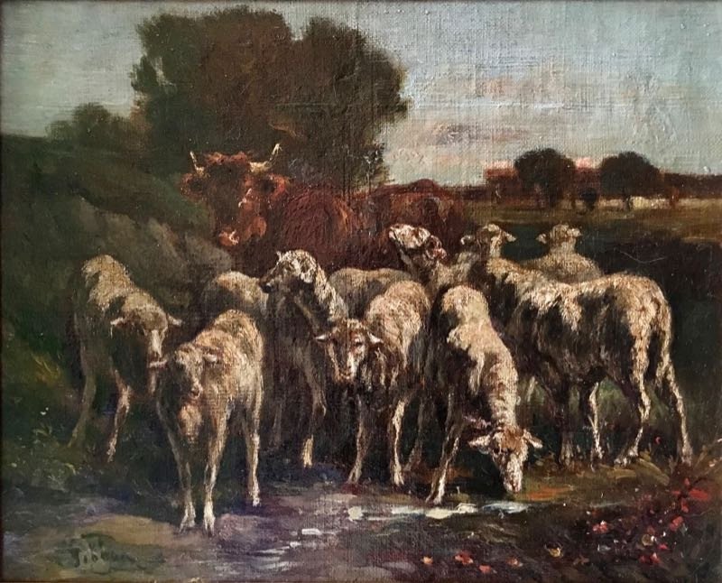 Oil On Canvas Late 18th Century Cow And Sheep-photo-2