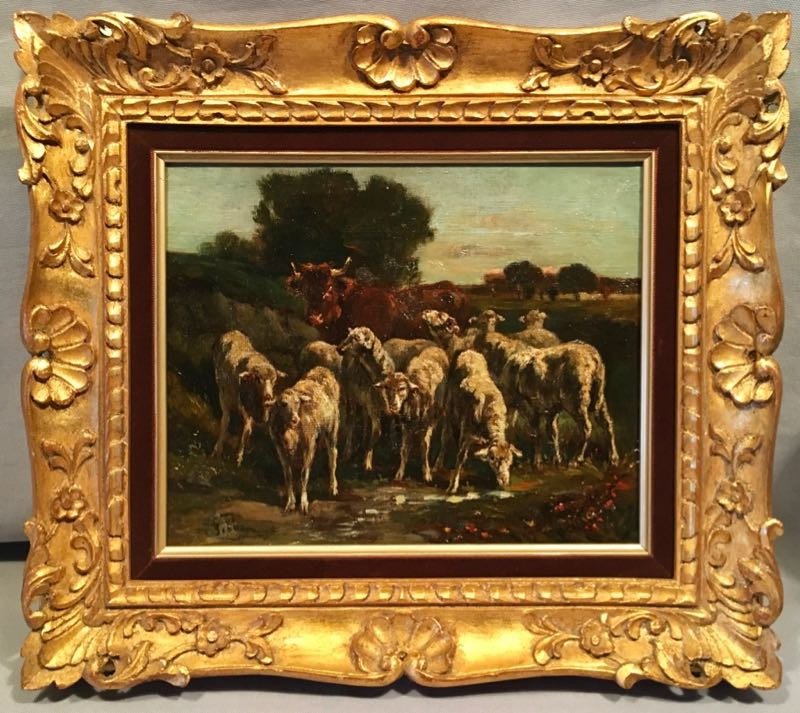 Oil On Canvas Late 18th Century Cow And Sheep
