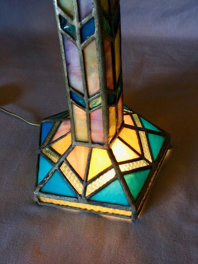 Art Deco Stained Glass Lamp Early 20th Century-photo-2