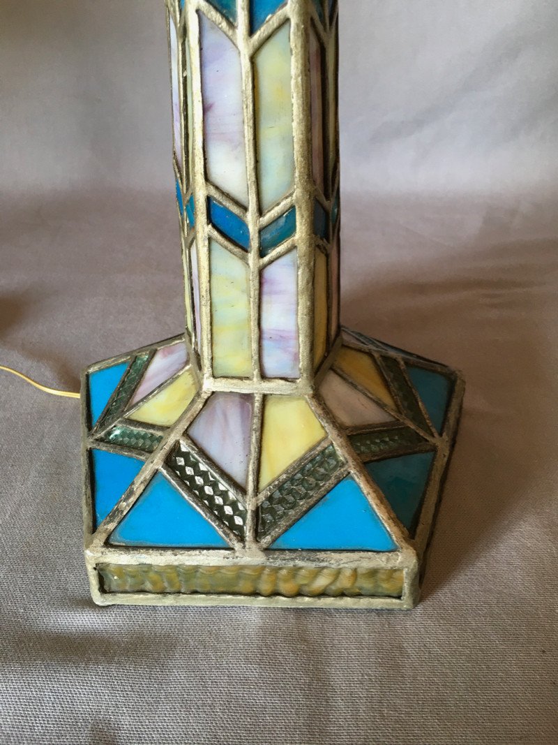 Art Deco Stained Glass Lamp Early 20th Century-photo-2