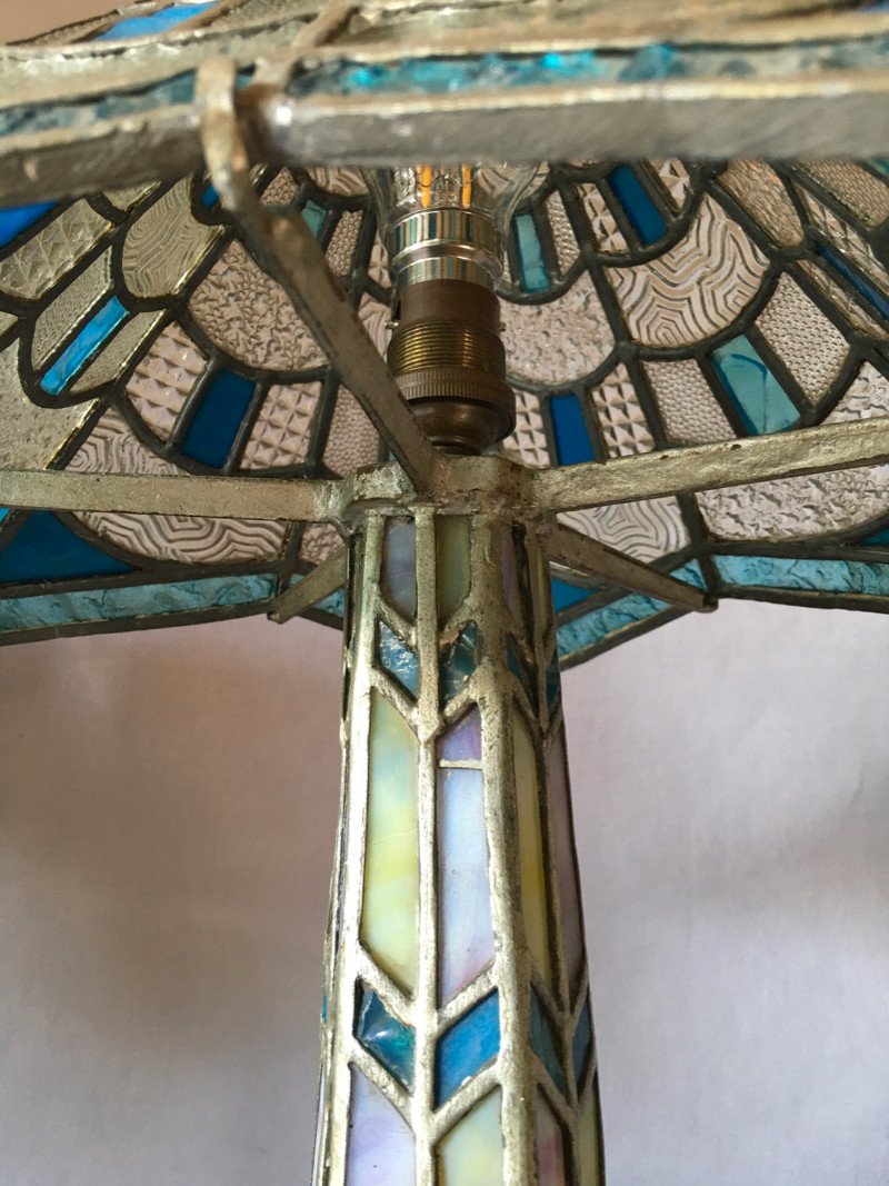 Art Deco Stained Glass Lamp Early 20th Century-photo-3