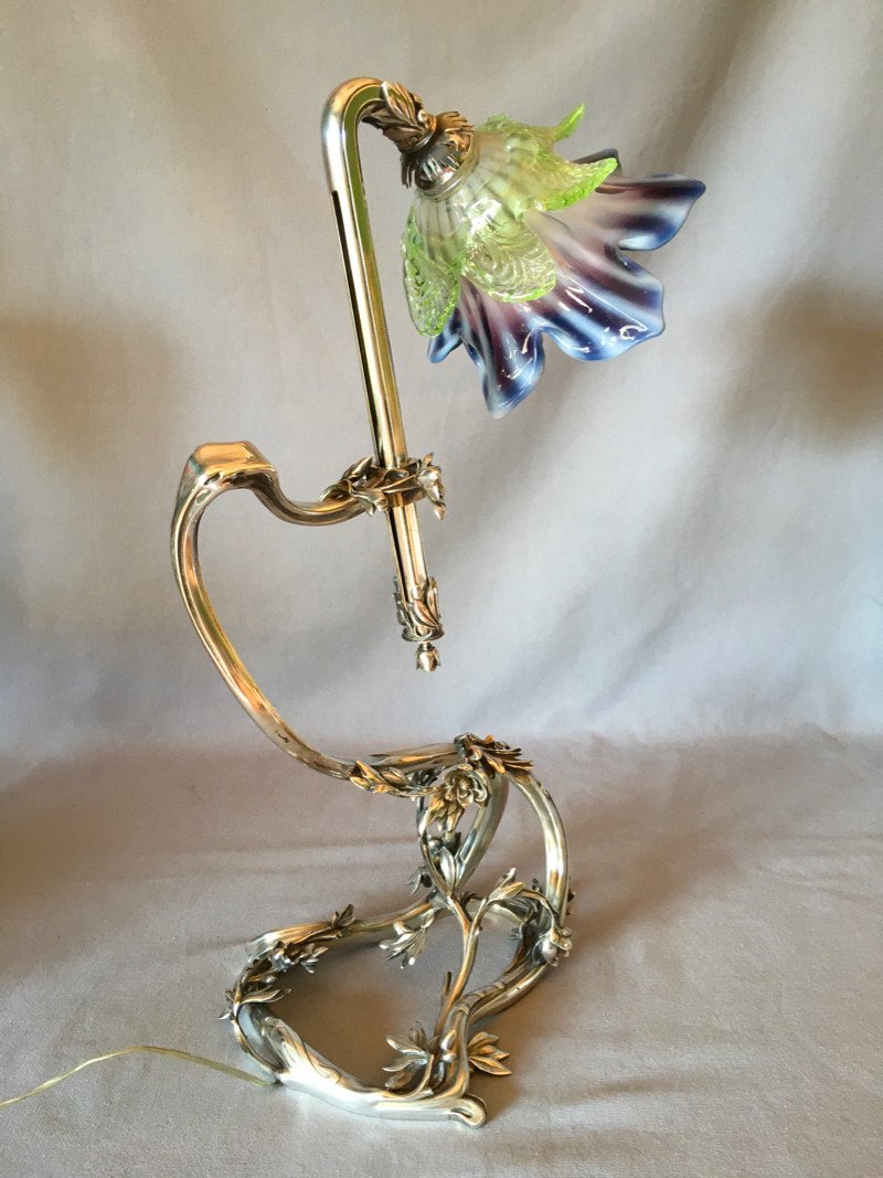 Art Nouveau Lamp In Sterling Silver-photo-3
