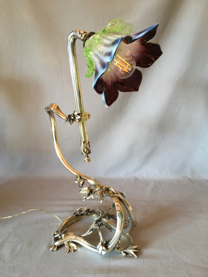 Art Nouveau Lamp In Sterling Silver-photo-4
