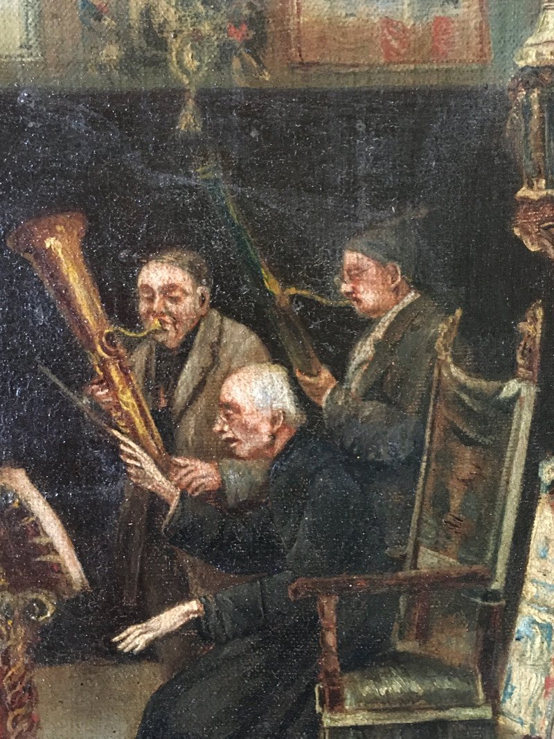 Oil On Canvas The Choir Signed A. Niz-photo-1