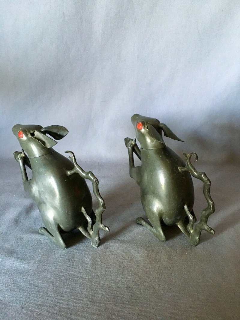 Paire de Théières en Étain Début XXe-photo-3