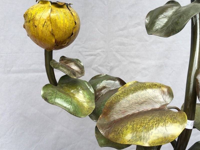  Art Nouveau : Lampadaire en bronze peint-photo-3