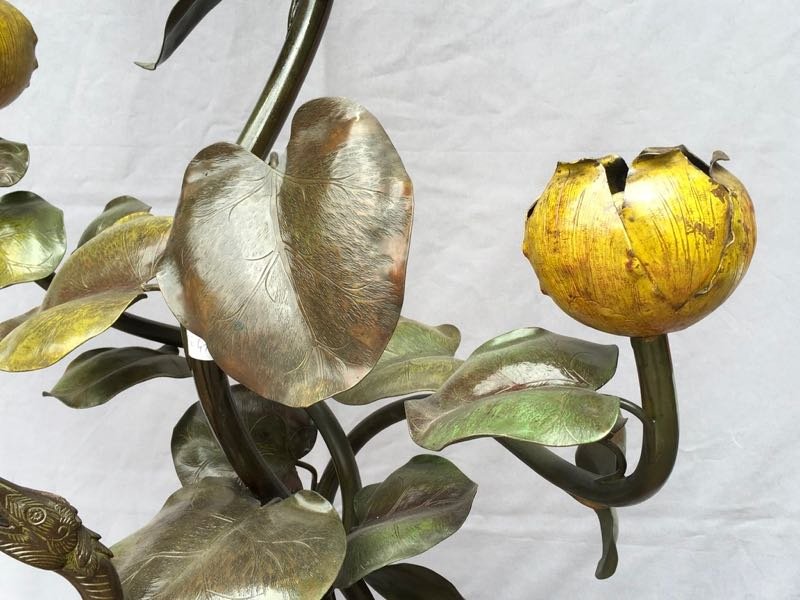  Art Nouveau : Lampadaire en bronze peint-photo-4