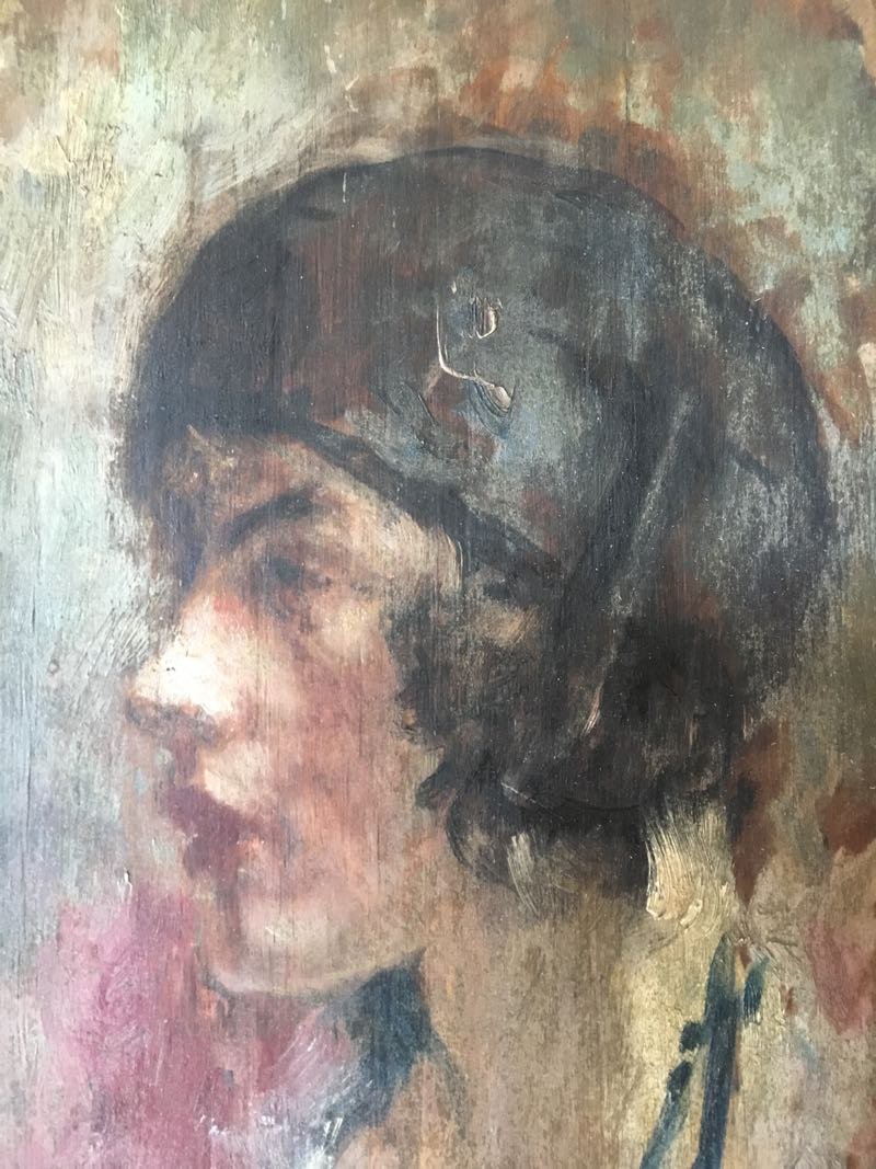 Tableau Huile Sur Panneau Portrait Jeune Femme Années 20-photo-2