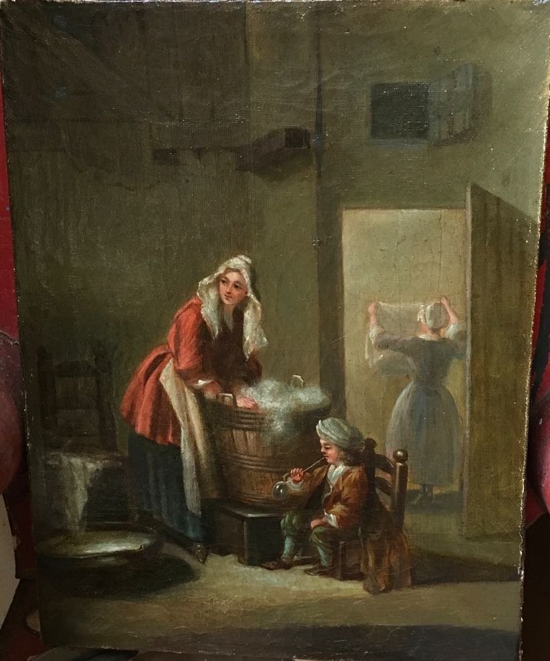 HST scène de genre "La Lessive" d'après Chardin-photo-2