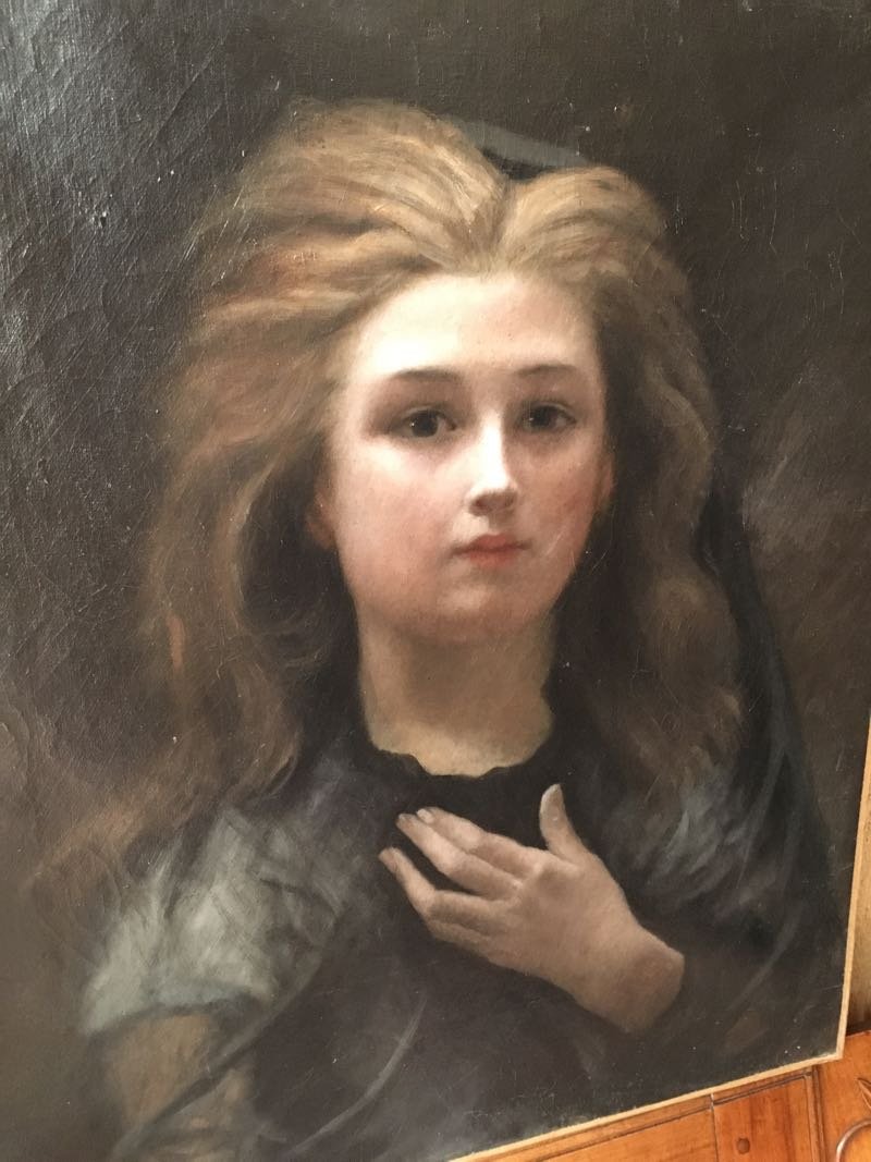 Table Oil On Canvas Portrait Young Woman 1900 Symbolist-photo-2
