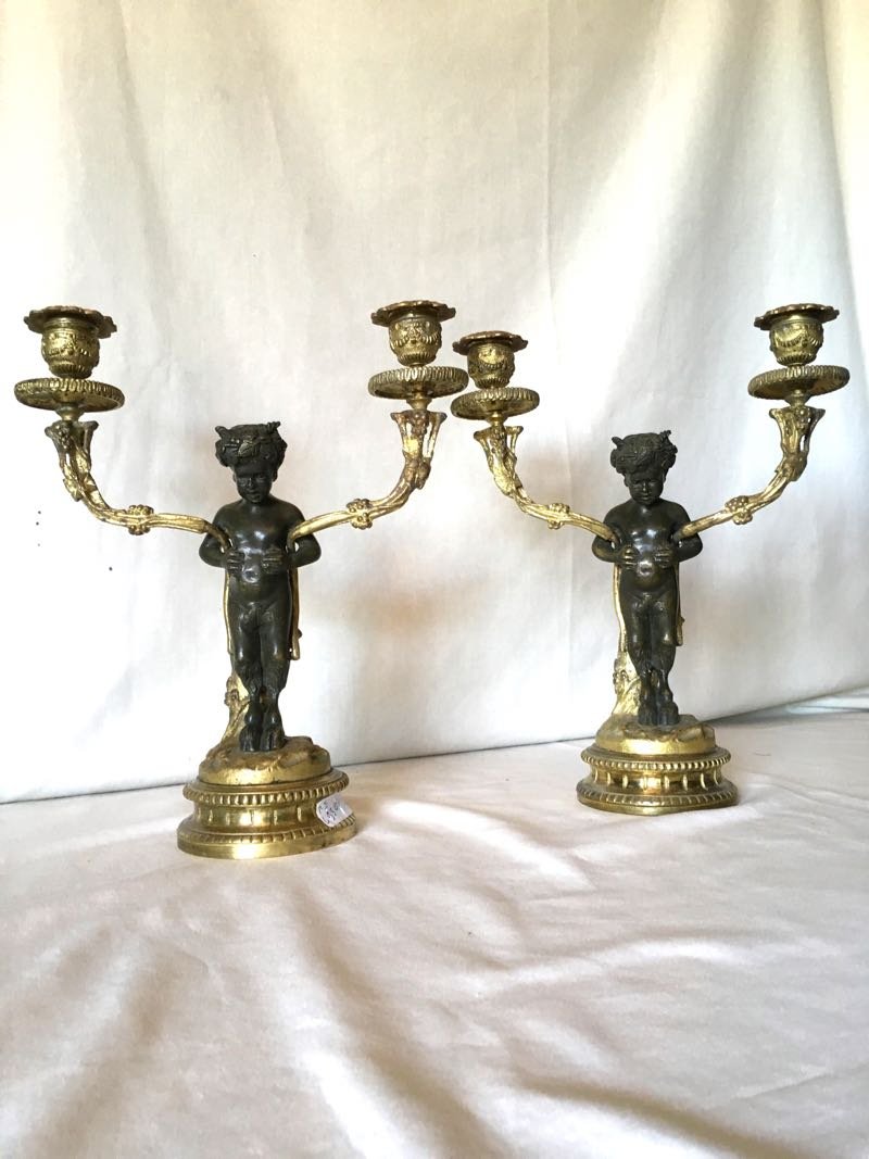Pair Of Candelabra In Bronze And Brass Nineteenth.-photo-2