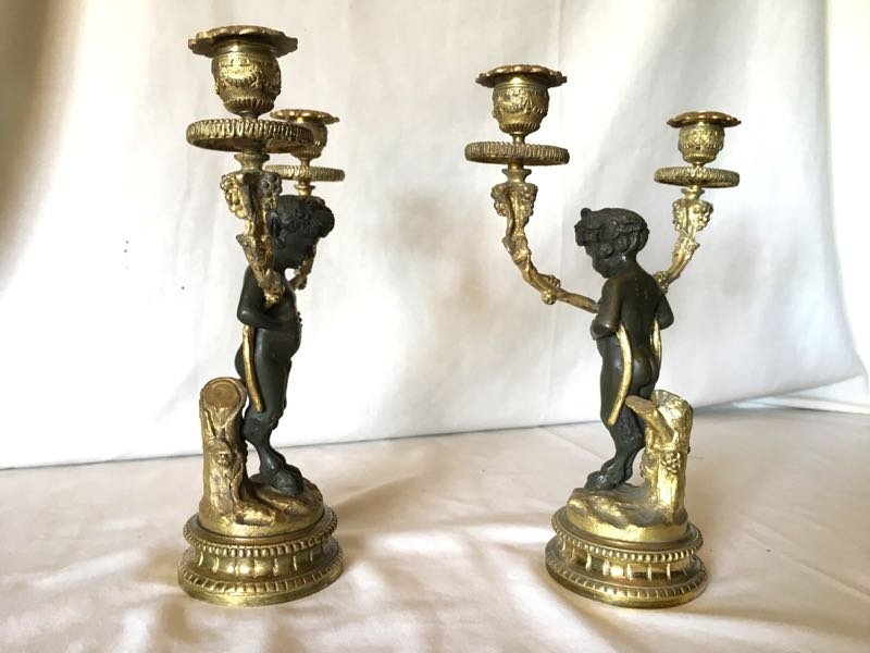 Pair Of Candelabra In Bronze And Brass Nineteenth.-photo-3