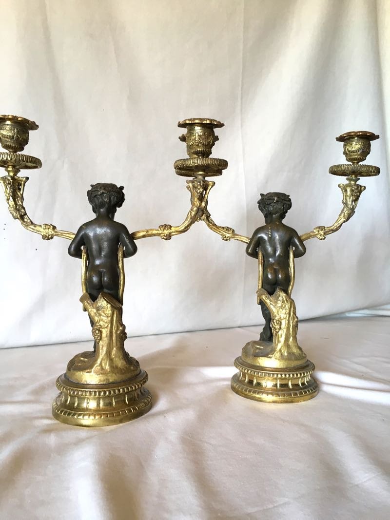 Pair Of Candelabra In Bronze And Brass Nineteenth.-photo-4