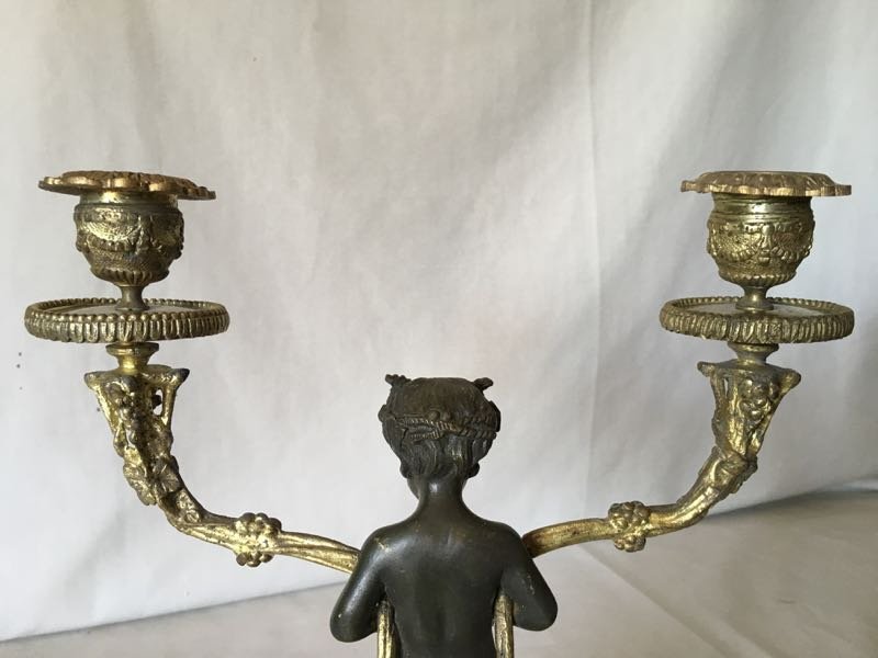 Pair Of Candelabra In Bronze And Brass Nineteenth.-photo-1
