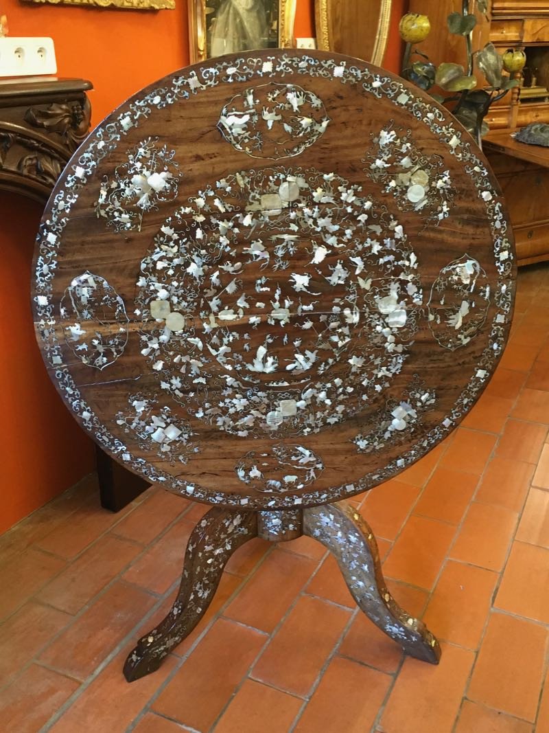 Indochinese Pedestal Table With Mother-of-pearl Inlay Late 19th Century-photo-3