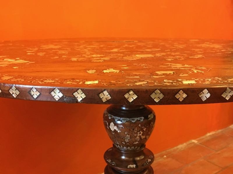 Indochinese Pedestal Table With Mother-of-pearl Inlay Late 19th Century-photo-2