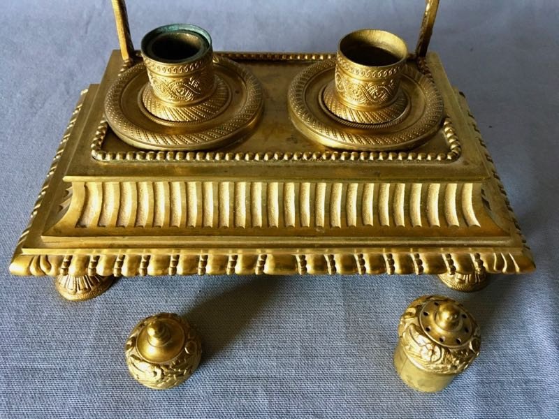 Nineteenth Gilt Bronze Restoration Style Inkwell-photo-4