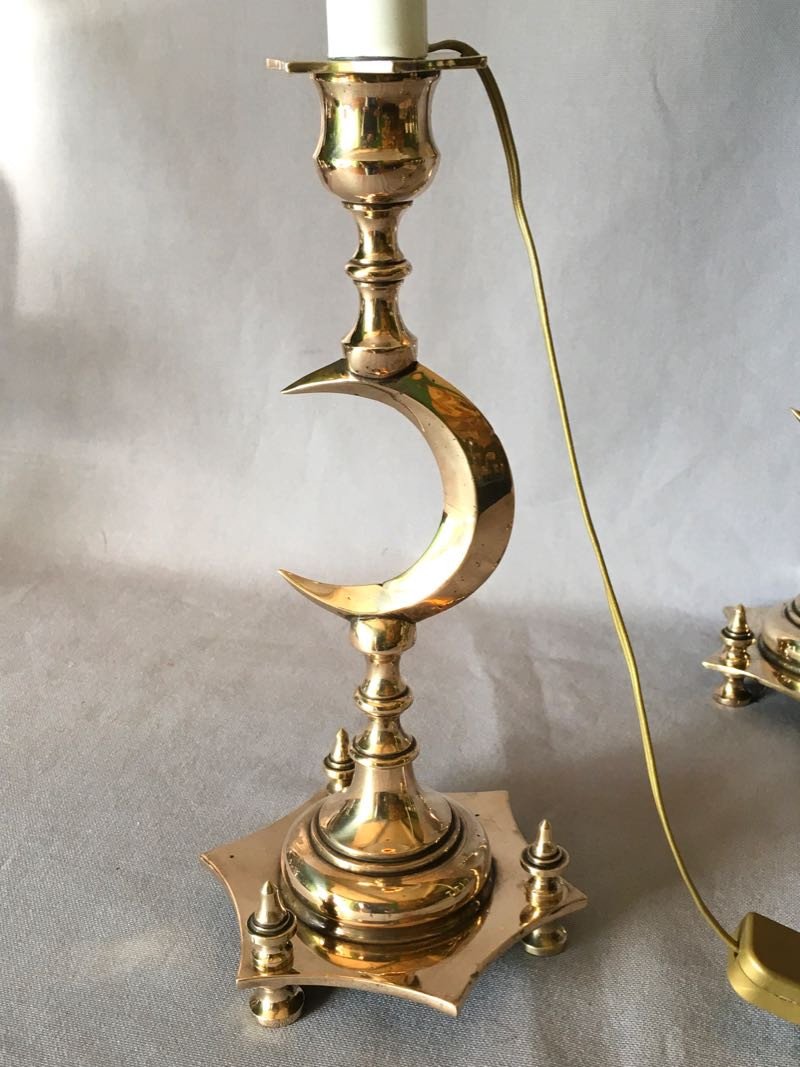 Pair Of Orientalist Candlesticks Mounted In Lamp-photo-2