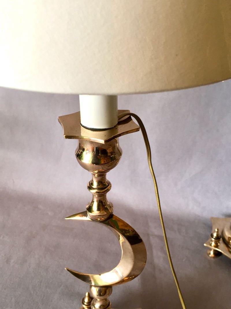 Pair Of Orientalist Candlesticks Mounted In Lamp-photo-3