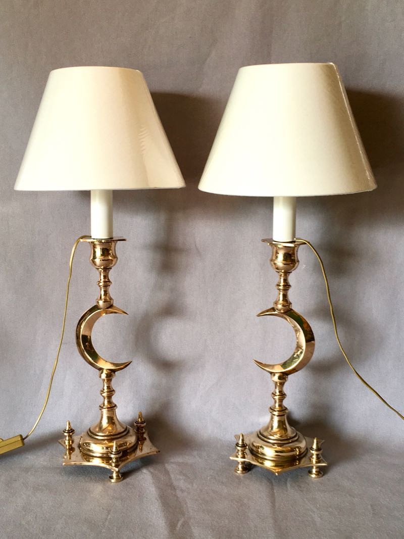 Pair Of Orientalist Candlesticks Mounted In Lamp