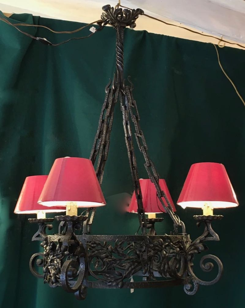 Wrought Iron Art Nouveau Crown Chandelier.