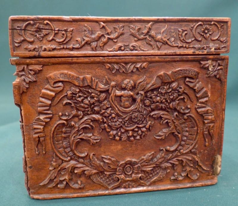 19thc Box In Carved Walnut All Faces-photo-4