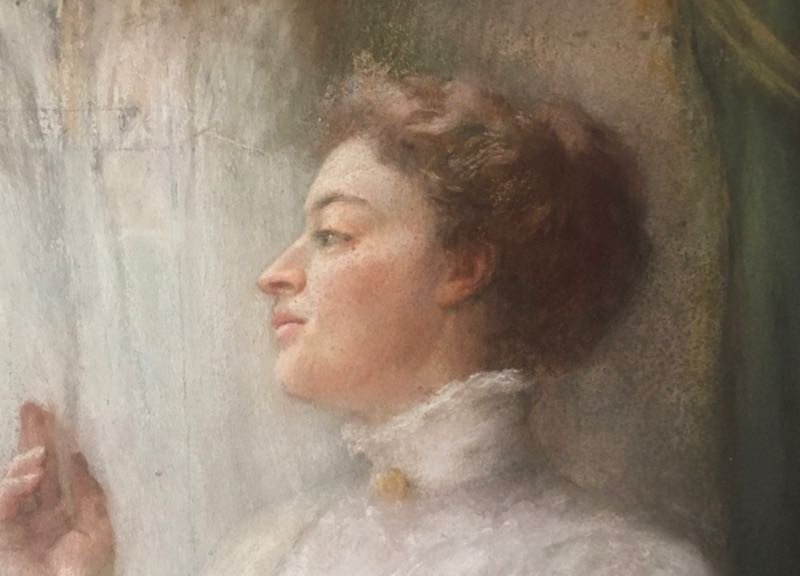 Grand Pastel Fin XIXe - Début XXe Femme Au Tricot-photo-3