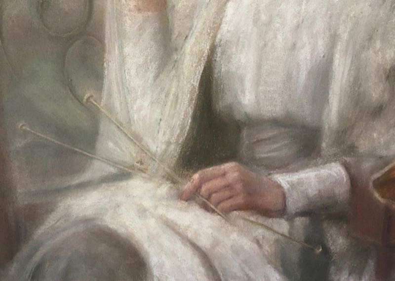 Grand Pastel Fin XIXe - Début XXe Femme Au Tricot-photo-4