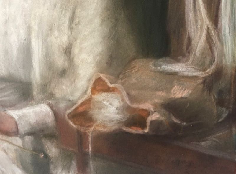 Grand Pastel Fin XIXe - Début XXe Femme Au Tricot-photo-2