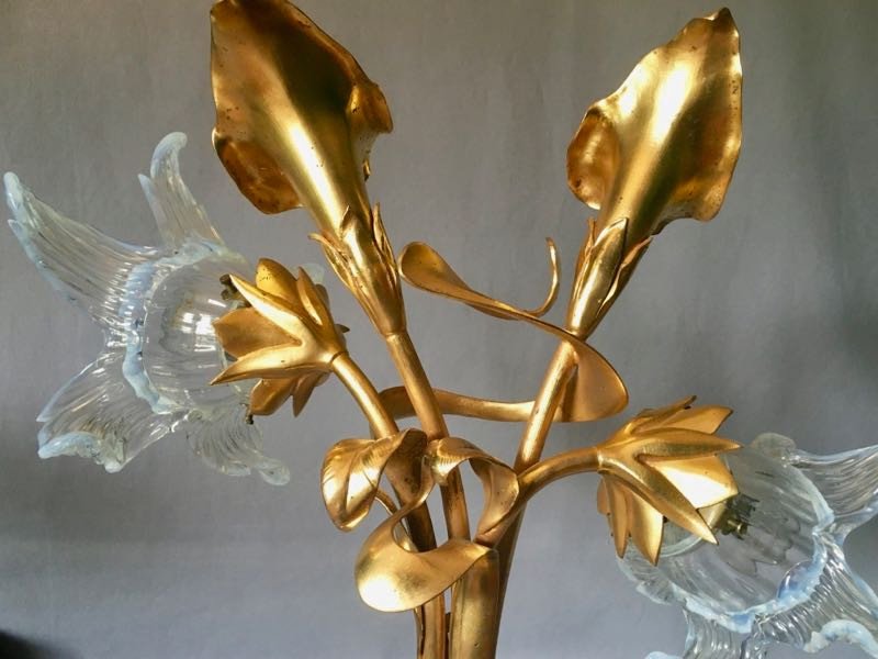 Lampe Art Nouveau Floral en Bronze Doré-photo-1